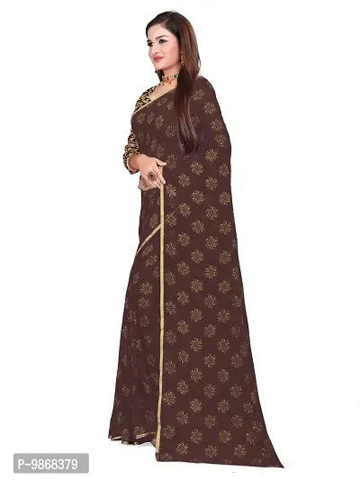 Aardiva Women's Chiffon Saree With Unstitched Blouse Piece (Brown)-thumb2