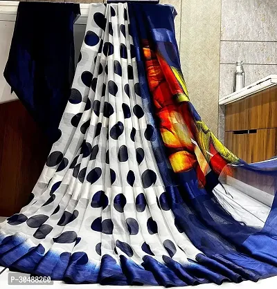 Stylish Chiffon Navy Blue Printed Saree with Blouse piece-thumb0