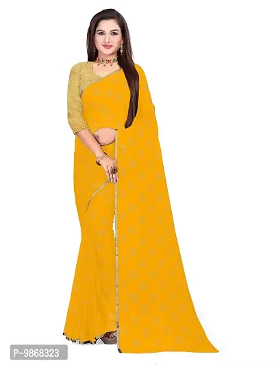 Aardiva Women's Chiffon Saree With Unstitched Blouse Piece (Yellow)