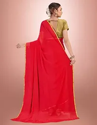 Women Stylish Daily Wear Chiffon Red Solid Saree with Blouse piece-thumb1