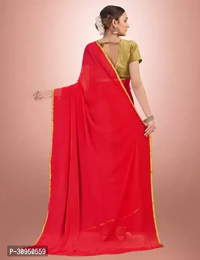 Women Stylish Daily Wear Chiffon Red Solid Saree with Blouse piece-thumb2