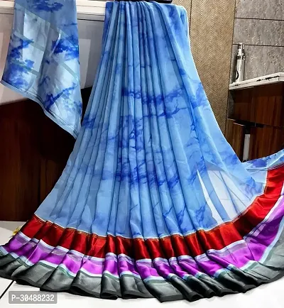 Stylish Georgette Blue Printed Saree with Blouse piece-thumb0