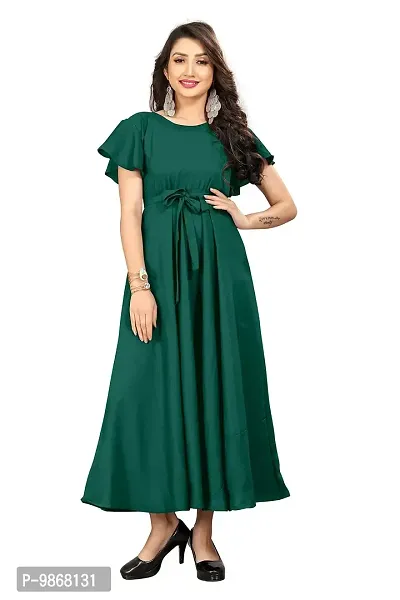 Aardiva Women's Crepe A-Line Maxi Dress Dark Green