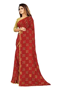 Aardiva Women Foil Print Work Chiffon Saree With Blouse Piece (Red)-thumb1