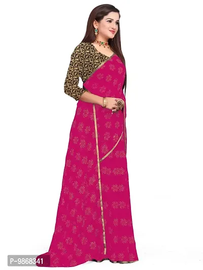 Aardiva Women's Chiffon Saree With Unstitched Blouse Piece (Dark Pink)-thumb3