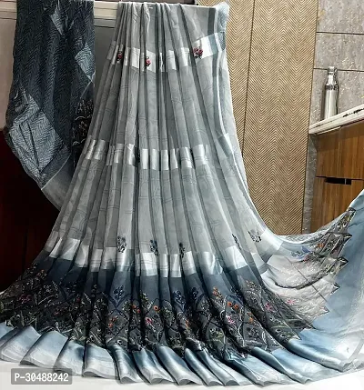 Stylish Georgette Grey Printed Saree with Blouse piece-thumb0