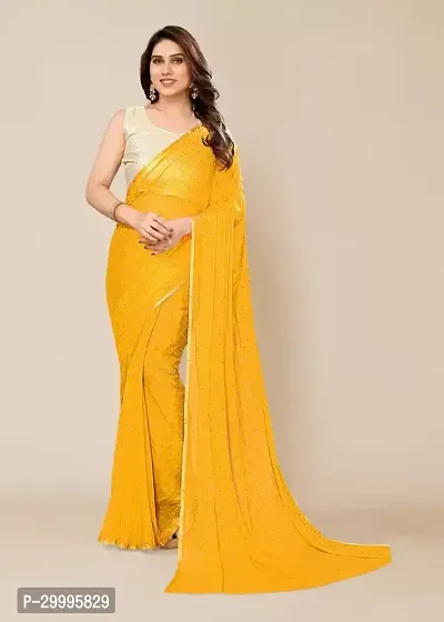 Stylish Chiffon Yellow Printed Saree with Blouse piece-thumb0