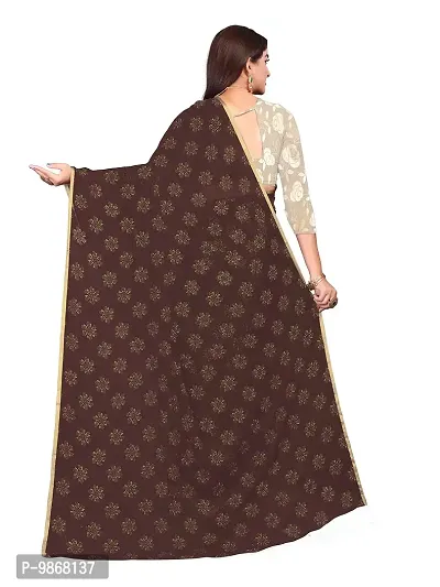 Aardiva Women's Chiffon Saree With Unstitched Blouse Piece (Brown)-thumb4