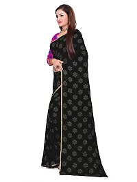 Aardiva Women Pure Elegent Chiffon Saree With Unstitched Blouse Piece (Black)-thumb2