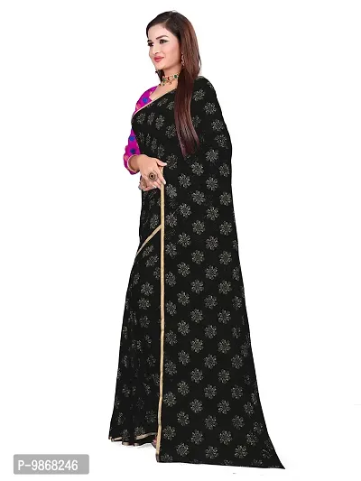 Aardiva Women Pure Elegent Chiffon Saree With Unstitched Blouse Piece (Black)-thumb3