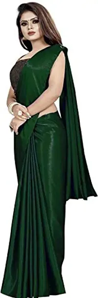 Aardiva Women's Plain Weave Satin Saree With Unstiched Blouse Piece-thumb1