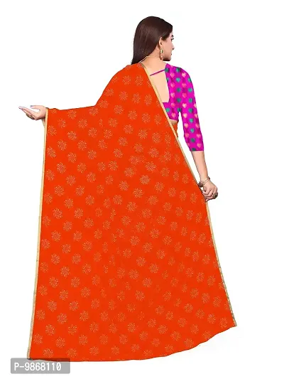 Aardiva Women Pure Chiffon Stylish Saree With Unstitched Blouse Piece (Orange)-thumb4