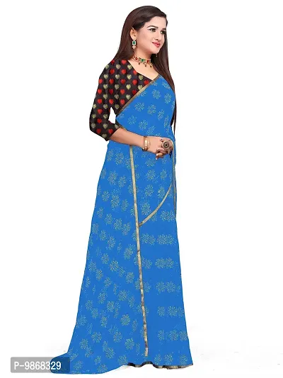 Aardiva Women Chiffon Saree With Unstitched Blouse Piece (Light Blue)-thumb3