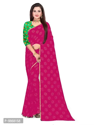 Aardiva Women Pure Chiffon Saree With Unstitch Blouse Piece (Dark Pink)