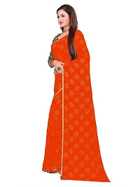Aardiva Women's Chiffon Saree With Unstitched Blouse Piece (Orange)-thumb1