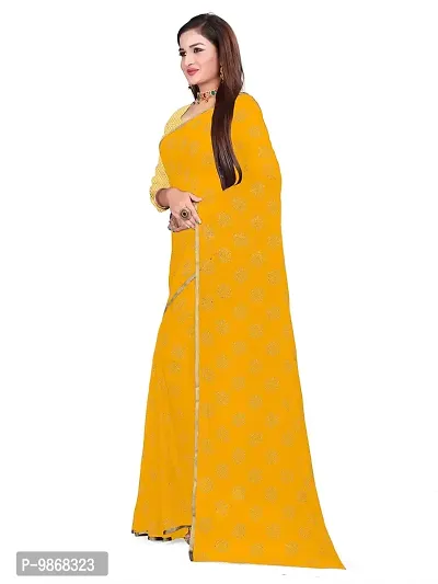 Aardiva Women's Chiffon Saree With Unstitched Blouse Piece (Yellow)-thumb2