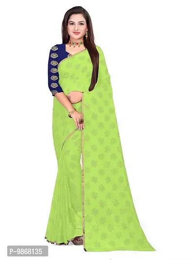 Aardiva Women's Chiffon Saree With Unstitched Blouse Piece (Light Green)-thumb0