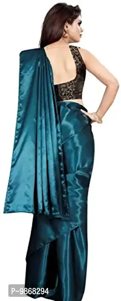 Aardiva Women's Plain Weave Satin Saree With Unstiched Blouse Piece-thumb3