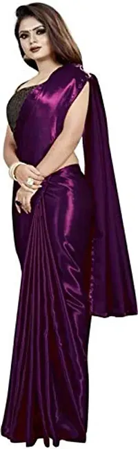 Aardiva Women's Plain Weave Satin Saree With Unstiched Blouse Piece-thumb1