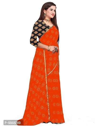 Aardiva Women's Chiffon Saree With Unstitched Blouse Piece (Orange)-thumb3