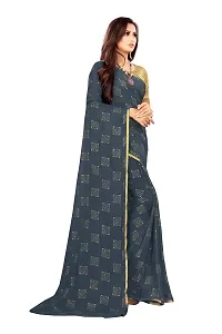 Aardiva Women Foil Print Work Chiffon Saree With Blouse Piece (Grey)-thumb2