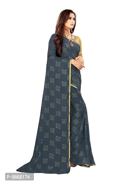 Aardiva Women Foil Print Work Chiffon Saree With Blouse Piece (Grey)-thumb3