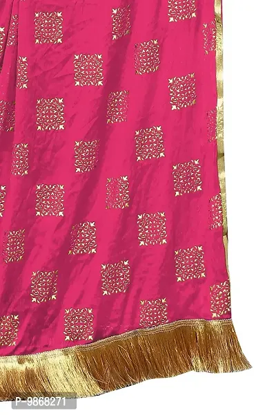 Aardiva Printed Lace Work Chiffon Dupatta (Pink)-thumb4