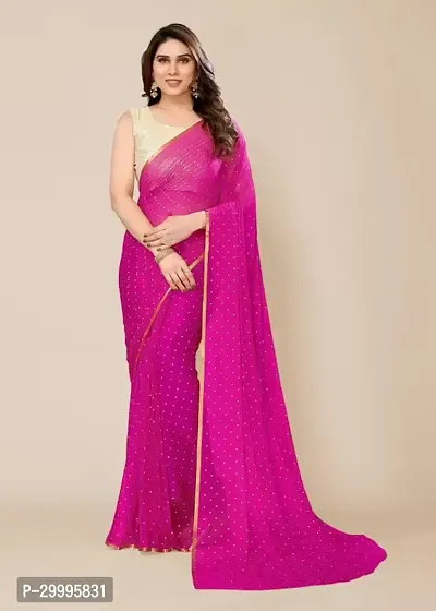 Stylish Chiffon Pink Printed Saree with Blouse piece-thumb0