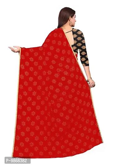 Aardiva Women's Chiffon Saree With Unstitched Blouse Piece (Red)-thumb4