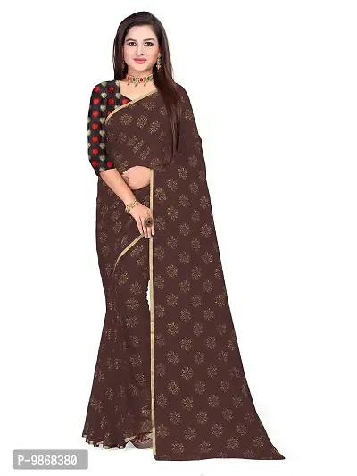 Aardiva Women Chiffon Saree With Unstitched Blouse Piece (Brown)-thumb0