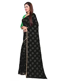 Aardiva Women Pure Chiffon Saree With Unstitch Blouse Piece (Black)-thumb2