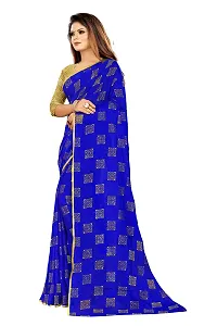 Aardiva Women Foil Print Work Chiffon Saree With Blouse Piece (Blue)-thumb1