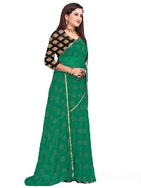 Aardiva Women's Chiffon Saree With Unstitched Blouse Piece (Dark Green)-thumb2