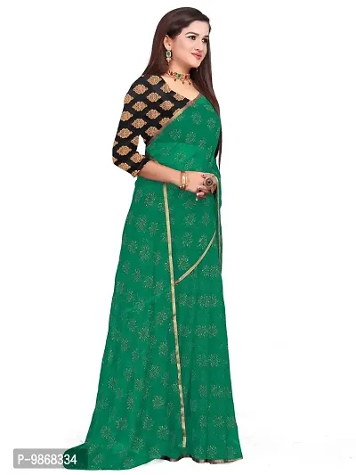 Aardiva Women's Chiffon Saree With Unstitched Blouse Piece (Dark Green)-thumb3