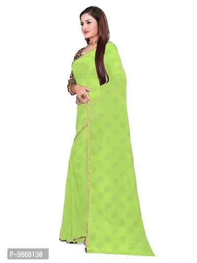 Aardiva Women's Chiffon Saree With Unstitched Blouse Piece (Light Green)-thumb2