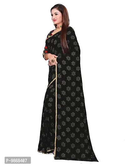 Aardiva Women Chiffon Saree With Unstitched Blouse Piece (Black)-thumb3