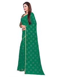 Aardiva Women's Chiffon Saree With Unstitched Blouse Piece (Dark Green)-thumb1