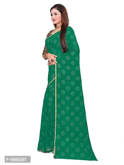 Aardiva Women's Chiffon Saree With Unstitched Blouse Piece (Dark Green)-thumb2