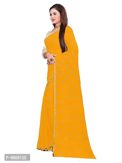 Aardiva Women's Chiffon Saree With Unstitched Blouse Piece (Yellow)-thumb3