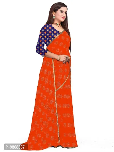 Aardiva Women Pure Chiffon Trendy Saree With Unstitched Blouse Piece (Orange)-thumb3