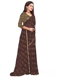 Aardiva Women's Chiffon Saree With Unstitched Blouse Piece (Brown)-thumb2