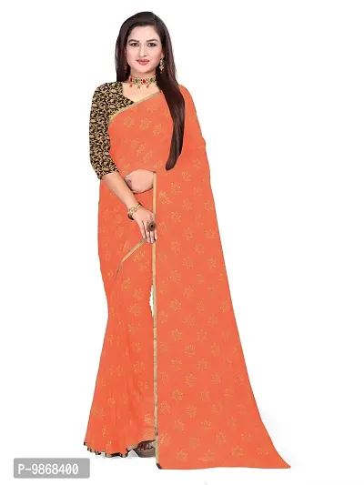 Aardiva Women's Chiffon Saree With Unstitched Blouse Piece (Peach)