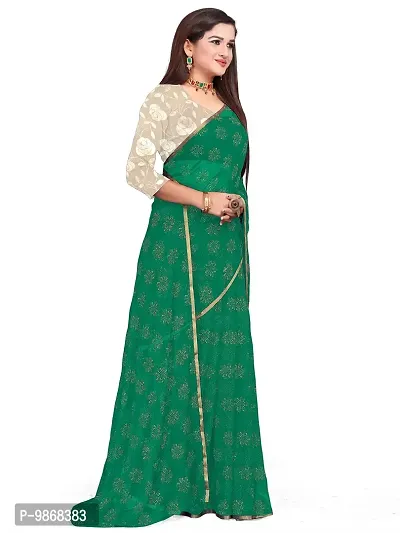 Aardiva Women's Chiffon Saree With Unstitched Blouse Piece (Dark Green)-thumb3