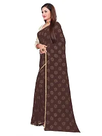 Aardiva Women's Chiffon Saree With Unstitched Blouse Piece (Brown)-thumb2