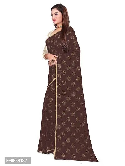 Aardiva Women's Chiffon Saree With Unstitched Blouse Piece (Brown)-thumb3