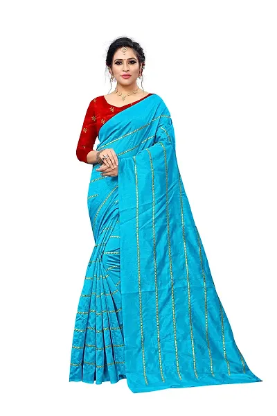 Aardiva Women's Zari Embrodiery Work Silk Saree With Blouse Piece (Light Blue)