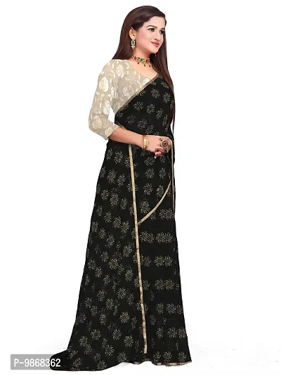 Aardiva Women's Chiffon Saree With Unstitched Blouse Piece (Black)-thumb3