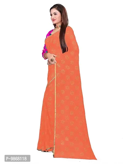 Aardiva Women Pure Chiffon Stylish Saree With Unstitched Blouse Piece (Peach)-thumb3