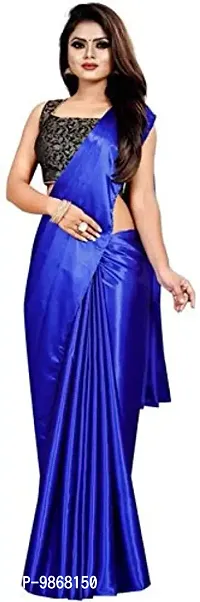 Aardiva Women's Plain Weave Satin Saree With Unstiched Blouse Piece-thumb0