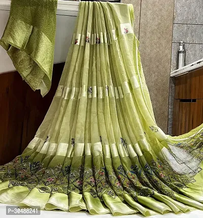 Stylish Georgette Green Printed Saree with Blouse piece-thumb0